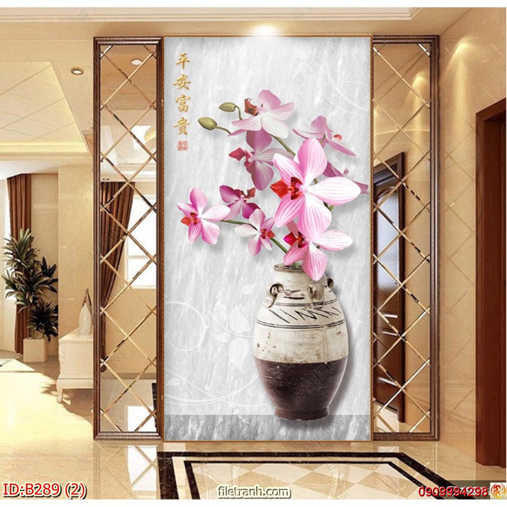 TRANH DÁN TƯỜNG 3D BÌNH HOA, LO HOA NHIỀU MẪU