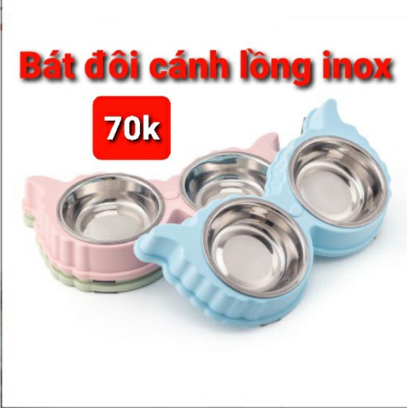 Bát đôi hình đôi cánh cho chó mèo size nhỏ - lõi inox tháo rời