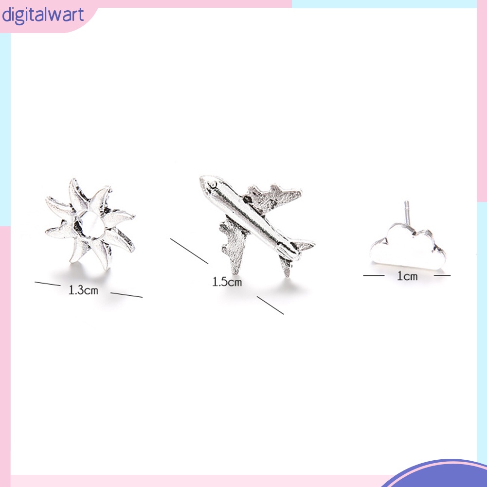 Bộ 3 bông tai thời trang hình máy bay/mặt trời/mây cho nữ