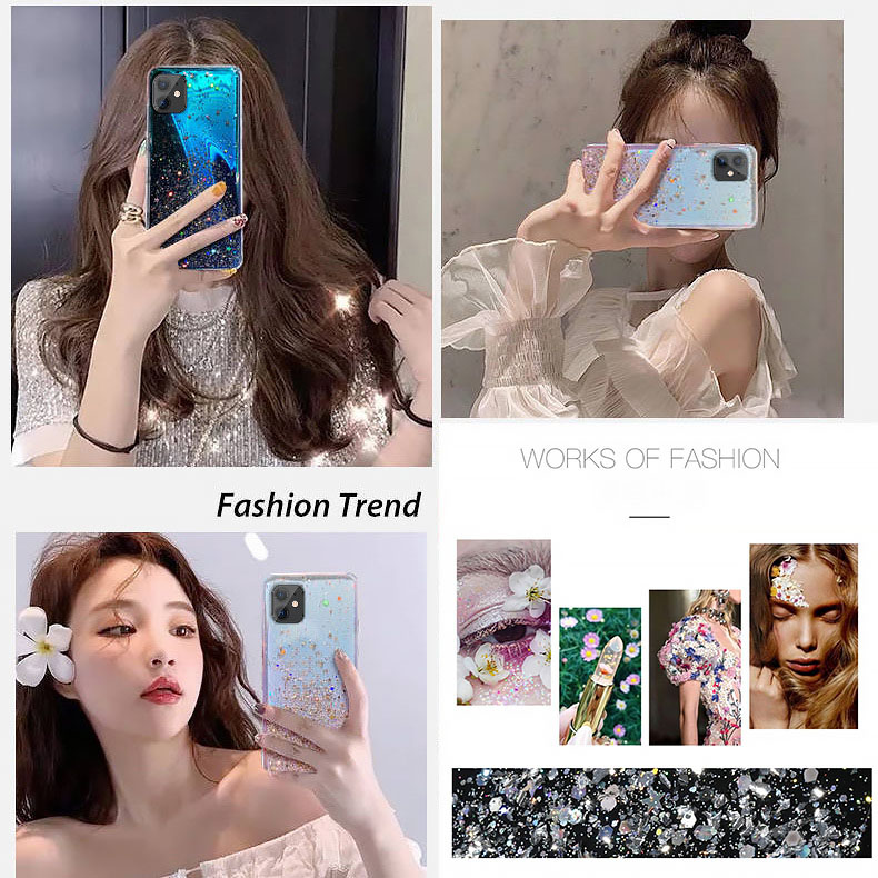 Ốp điện thoại màu trong suốt có kim tuyến màu Gradient cho iPhone XS Max XR X 11 Pro Max 6 6s 7 8 Plus SE 2020