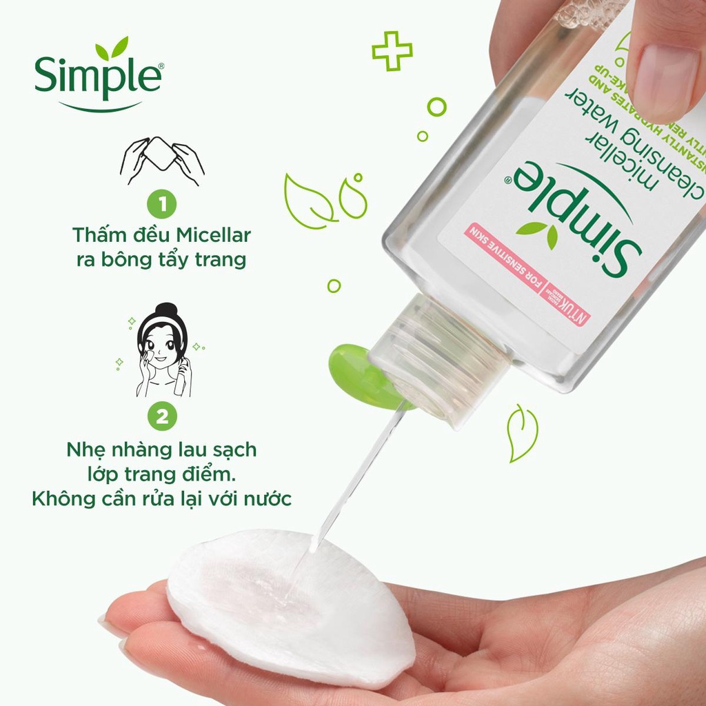 [Hàng Auth ] Nước tẩy trang Simple Micellar làm sạch trang điểm vượt trội - không chứa cồn gây khô rát 200ml [