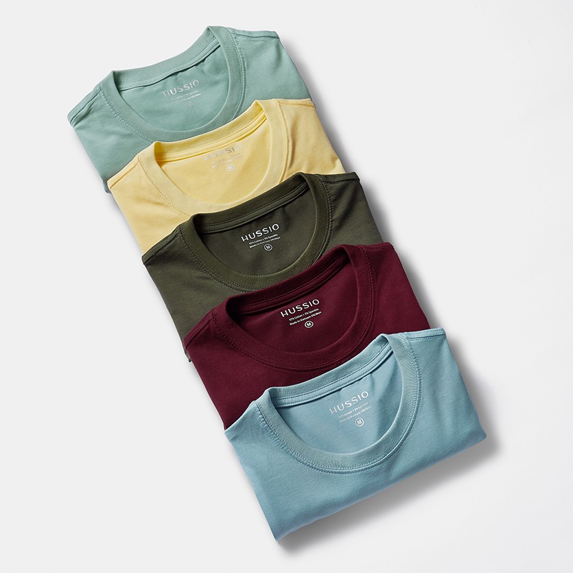 Áo thun nam trơn HUSSIO cotton co giãn dáng suông | BigBuy360 - bigbuy360.vn