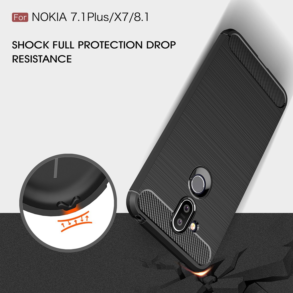 Ốp điện thoại bằng sợi carbon và cao su silicon bề mặt chải chống sốc cho Nokia 8.1
