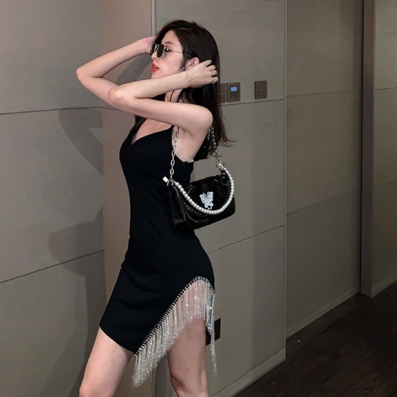 MELANIE DRESS Đầm body xẻ tà đính hạt xoàn bling bling lấp lánh gợi cảm Sam Sam Boutique