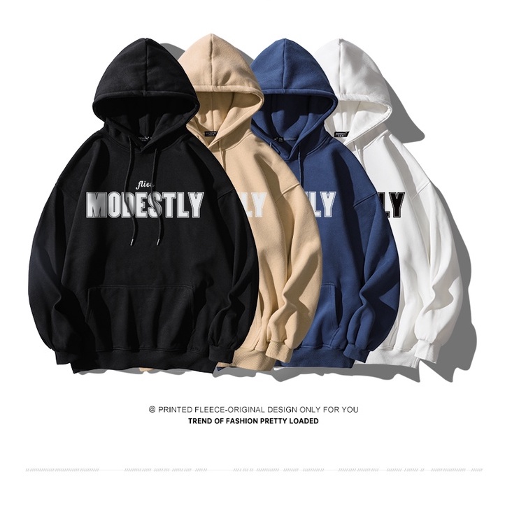 Áo Hoodie Nỉ Ngoại 2 Lớp Phối Mũ Trùm Đầu Dày Dặn In 5D MODESTLY Thời Trang, Phong Cách Trẻ Trung Năng Động Cá Tính Tren