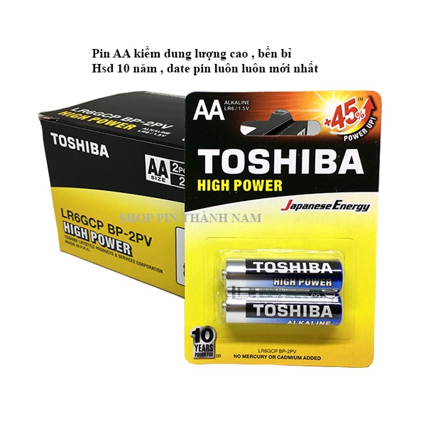 Pin Toshiba alkaline tiểu AA / đũa AAA vỉ 2 viên chính hãng