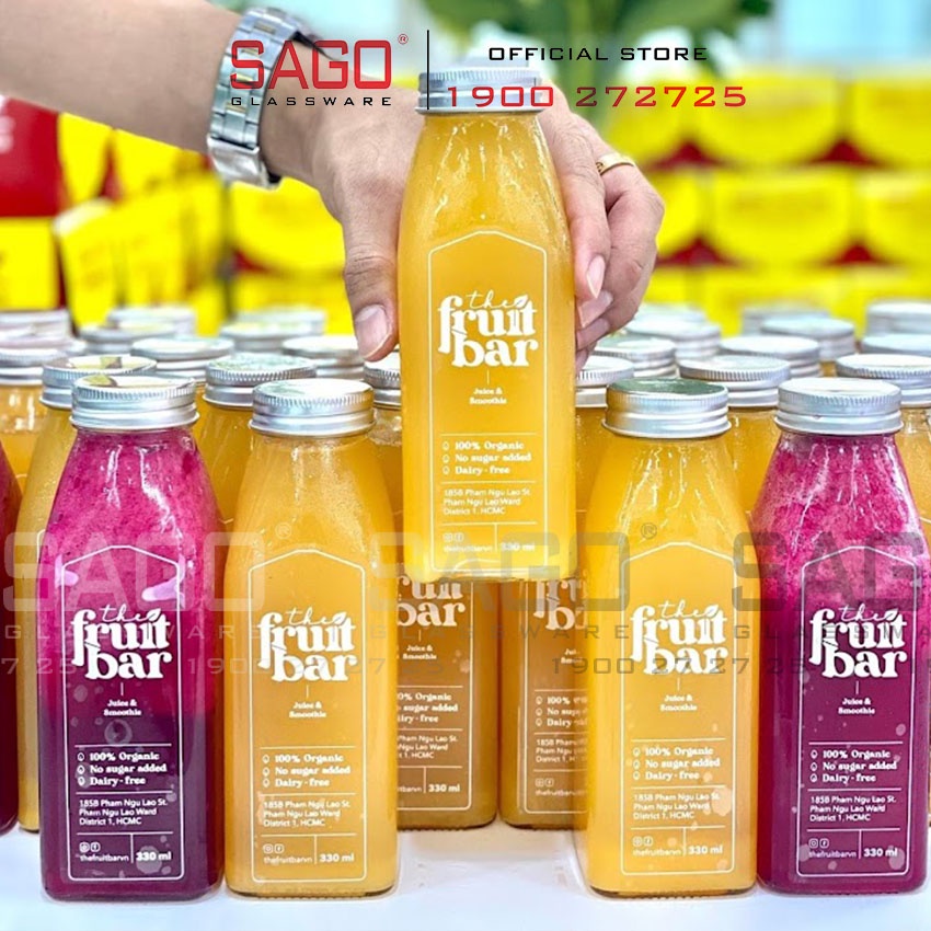 Chai Thủy Tinh Vuông 350ml | Tùy Chọn Nắp , Thủy Tinh Cao Cấp