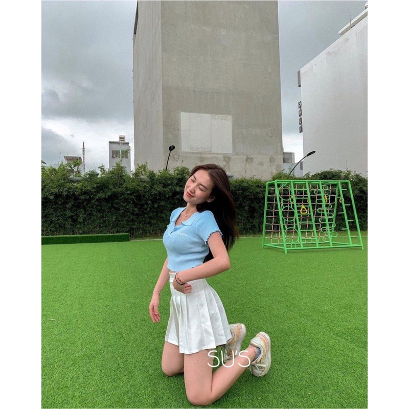 Ao len croptop cổ bẻ chữ thêu (M277#)