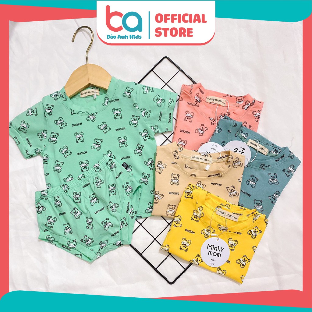 Bộ Chip In Hình Gấu Cho Bé Trai Bé Gái Minky Mom - Chất Cotton 100% Co Giãn Tốt Mềm Mịn Thoáng Mát Thấm Hút Mồ Hôi