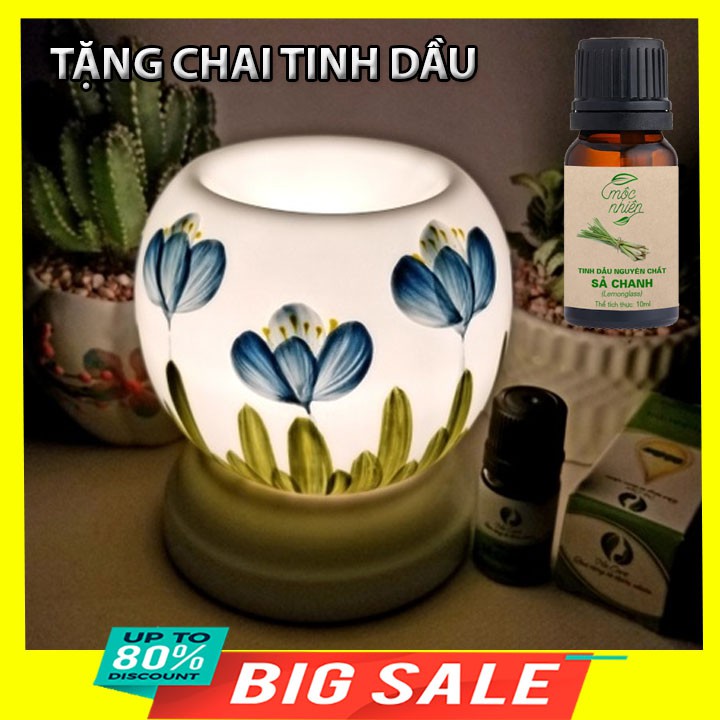 Chọn 90 Mùi (Mẫu tùy chọn) Đèn xông tinh dầu bát tràng +Tặng 02 chai tinh dầu 10ml 9x11cm