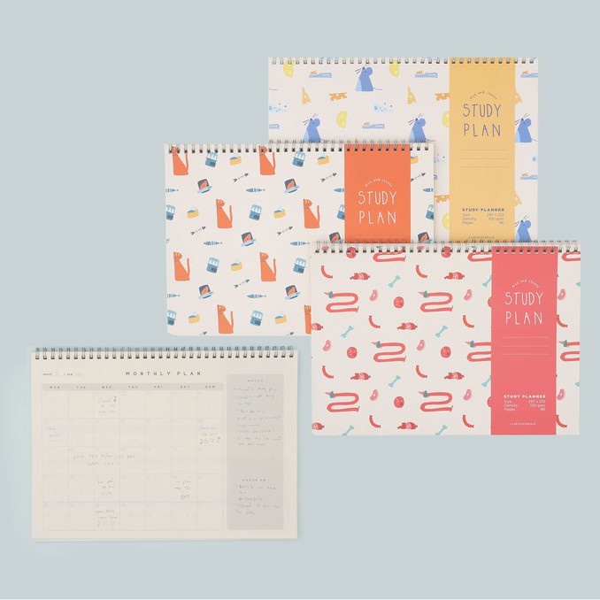 Sổ study plan Crabit, gáy lò xo, 12 tháng, theo dõi kế hoạch học tập - Hide &amp; Seek Mèo