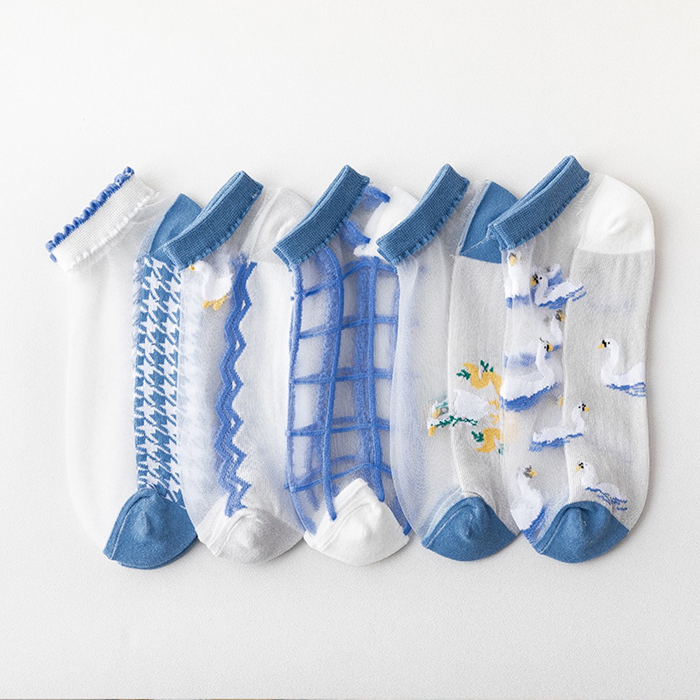 Vớ Nữ Siêu Mỏng Kẻ Sọc Thêu Hình Động Vật Dễ Thương