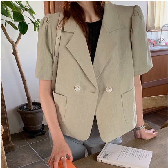 Áo Khoác Blazer Mỏng Tay Ngắn Phồng Phong Cách Retro Hàn Quốc Cho Nữ | WebRaoVat - webraovat.net.vn