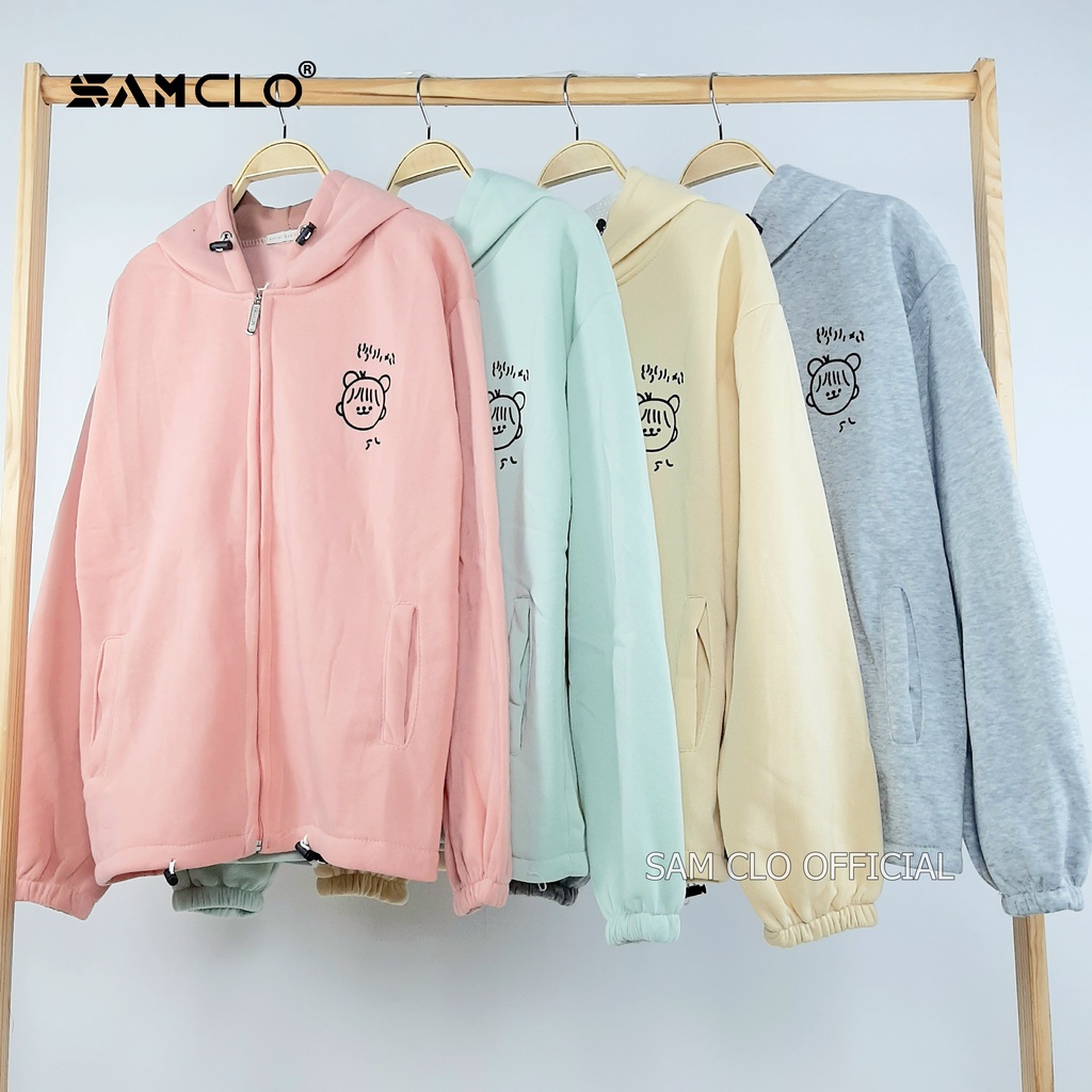 ÁO KHOÁC NỈ SAM CLO nữ freesize hoodie có khóa kéo tay dài thu đông dáng unisex in hình MẶT CẬU BÉ CƯỜI