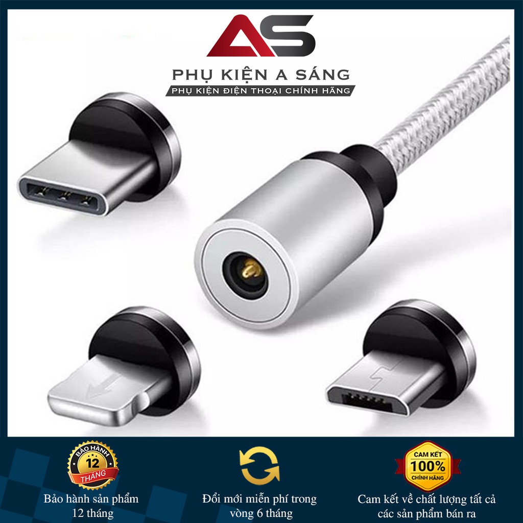 Cáp Hút Nam Châm 3 Đầu Lightling, Micro, Type C [ Bảo Hành 12 Tháng]