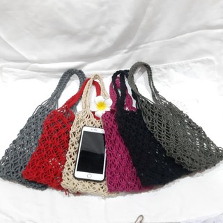 Túi lưới cá đi biển Macrame size S màu hồng cánh sen Có ảnh thật