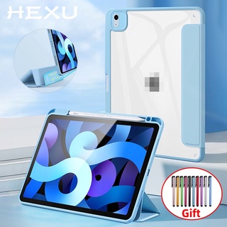 Hexu Ốp Bảo Vệ Máy Tính Bảng Cho IPad Air5 2022 Pro 11 12.9 2021 Mini6 Air3 10.5 Air4 10.9 2020 7th 8th 9th Gen 10.2 5th 6th 9.7 Inch 2018 with Pen Slot Holder Transparent Anti-bending Case