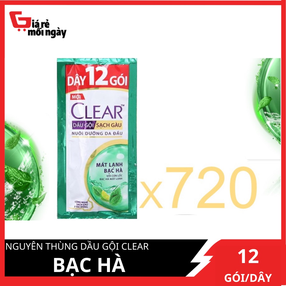 [Giá sỉ] Nguyên thùng Dầu gội Clear Bạc hà Dây 12 góiX60