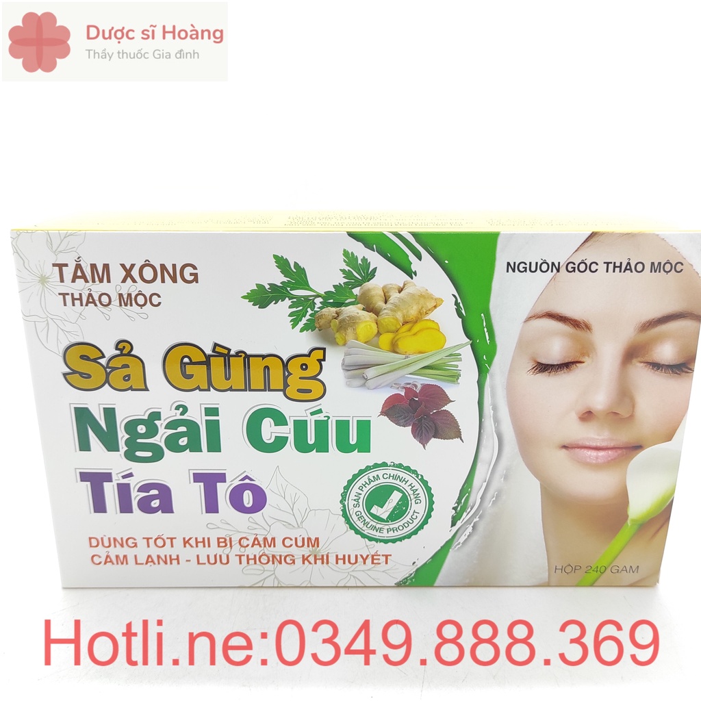 Tắm Xông Thảo Mộc Sả Gừng Ngải Cứu Tía Tô - Giúp làm ấm da cơ thể - Hộp 10 gói x 30g