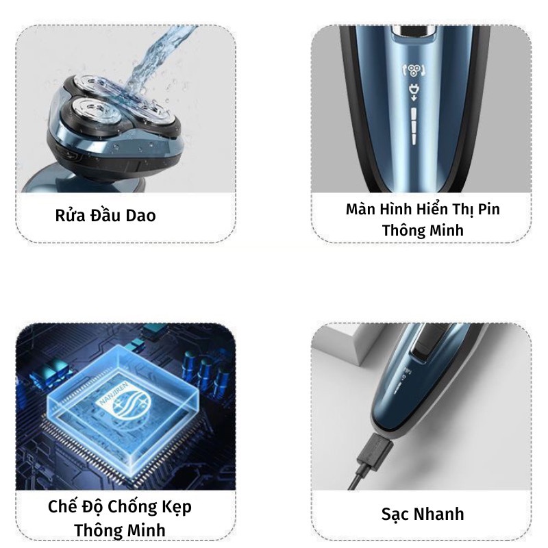 Máy Cạo Râu Đa Năng Máy Cạo Râu Mini Lưỡi Cạo Nổi 5D Sạc Pin Đầu Cạo Chống Nước Gia Dụng Thông Minh ASAKI