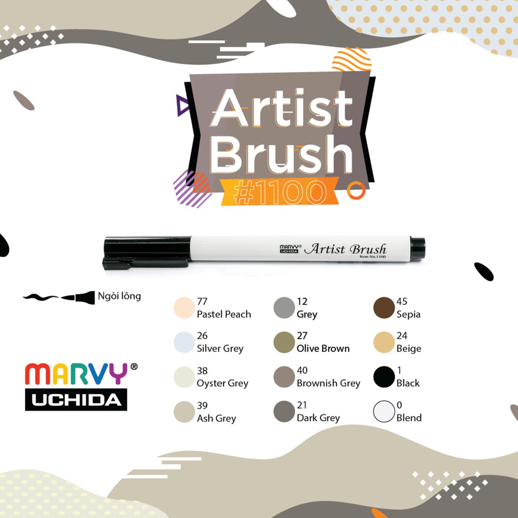 Bút lông họa sĩ Marvy Uchida - Artist Brush (tone Xám đen)