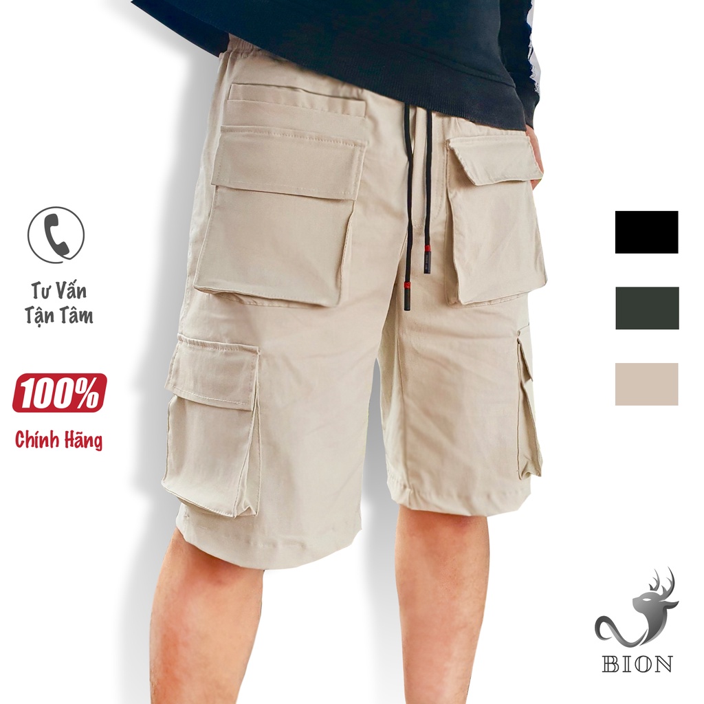Quần short túi hộp nam BiOn, ngố đùi kaki co giãn, thiết kế phối túi trẻ trung độc đáo, BigSize (50-90kg)