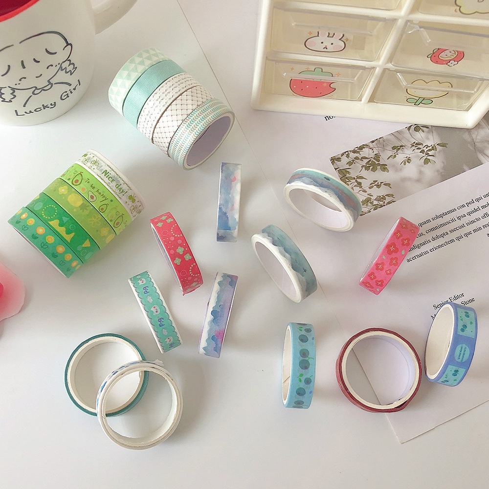 Set 5 cuộn băng keo washi RUIXIANG họa tiết tùy chọn phong cách retro trang trí sổ tay nhật ký DIY