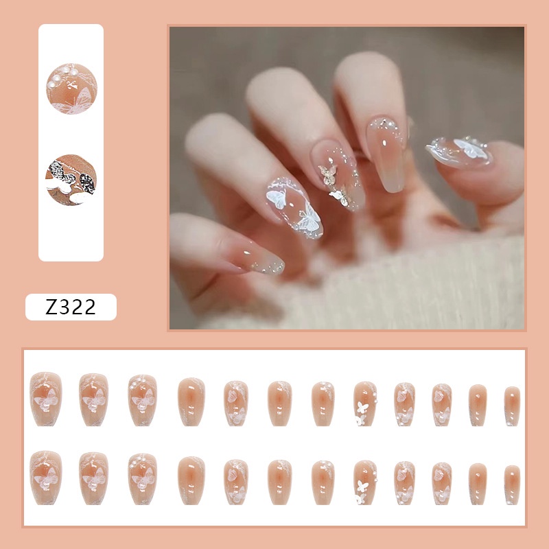 Móng tay giả thời trang Z321-Z360 false nail 24 miếng kèm keo nailbox không thấm nước có thể tháo rời