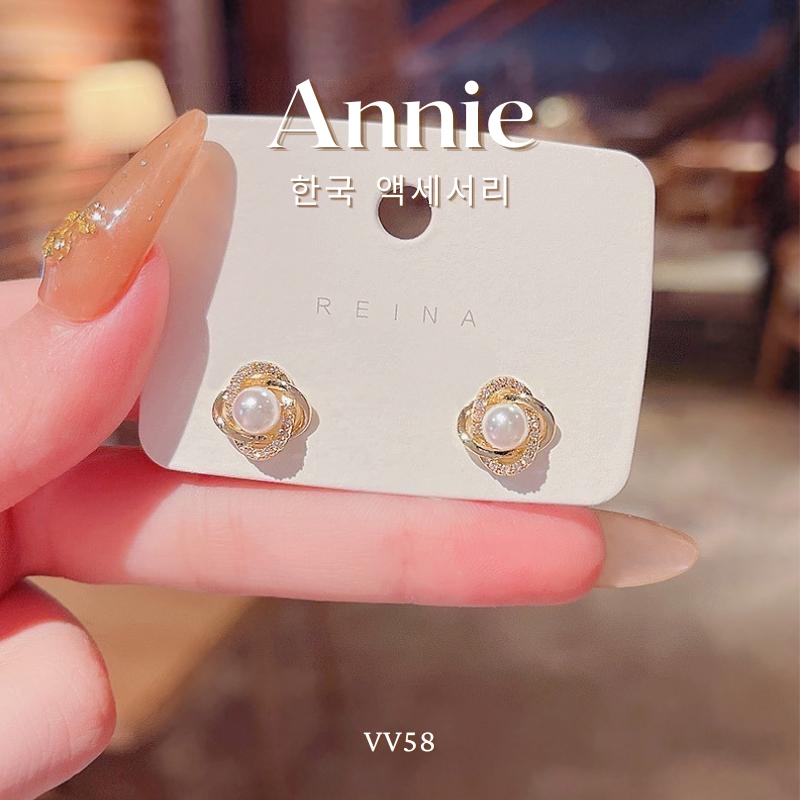 Bông tai nữ ngọc trai nhân tạo nhỏ đính đá basic đơn giản thanh lịch Annie - VV58