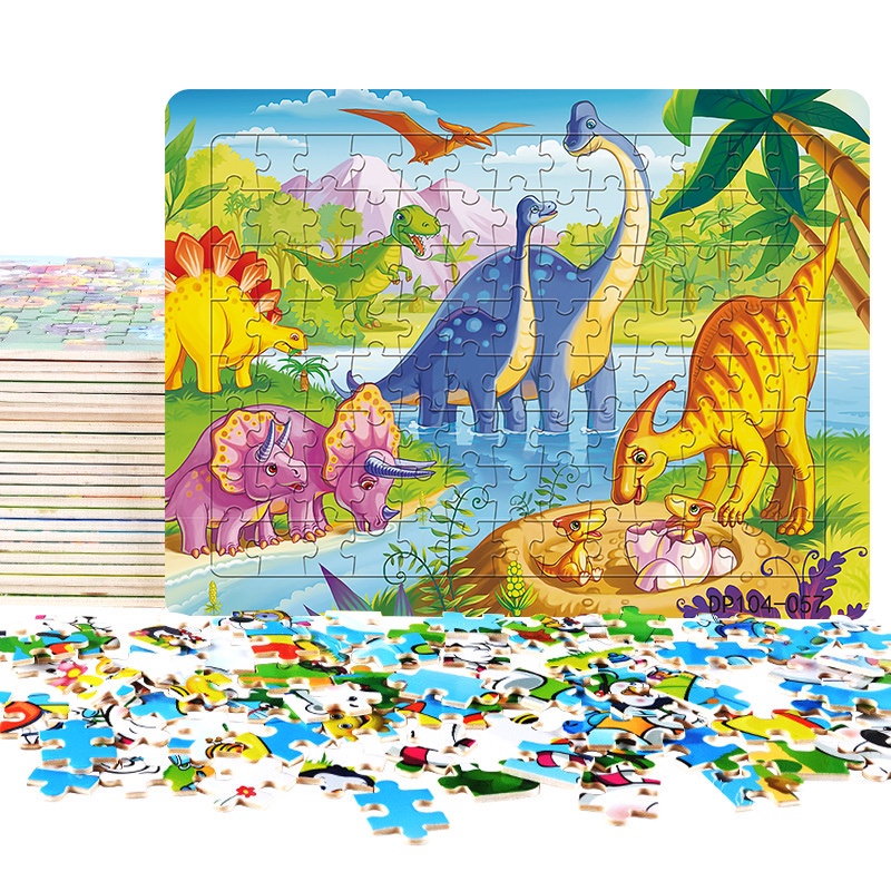 Bộ Đồ Chơi Xếp Hình Khủng Long Hoạt Hình 104 Mảnh Dày Dặn Giáo Dục Sớm Cho Bé