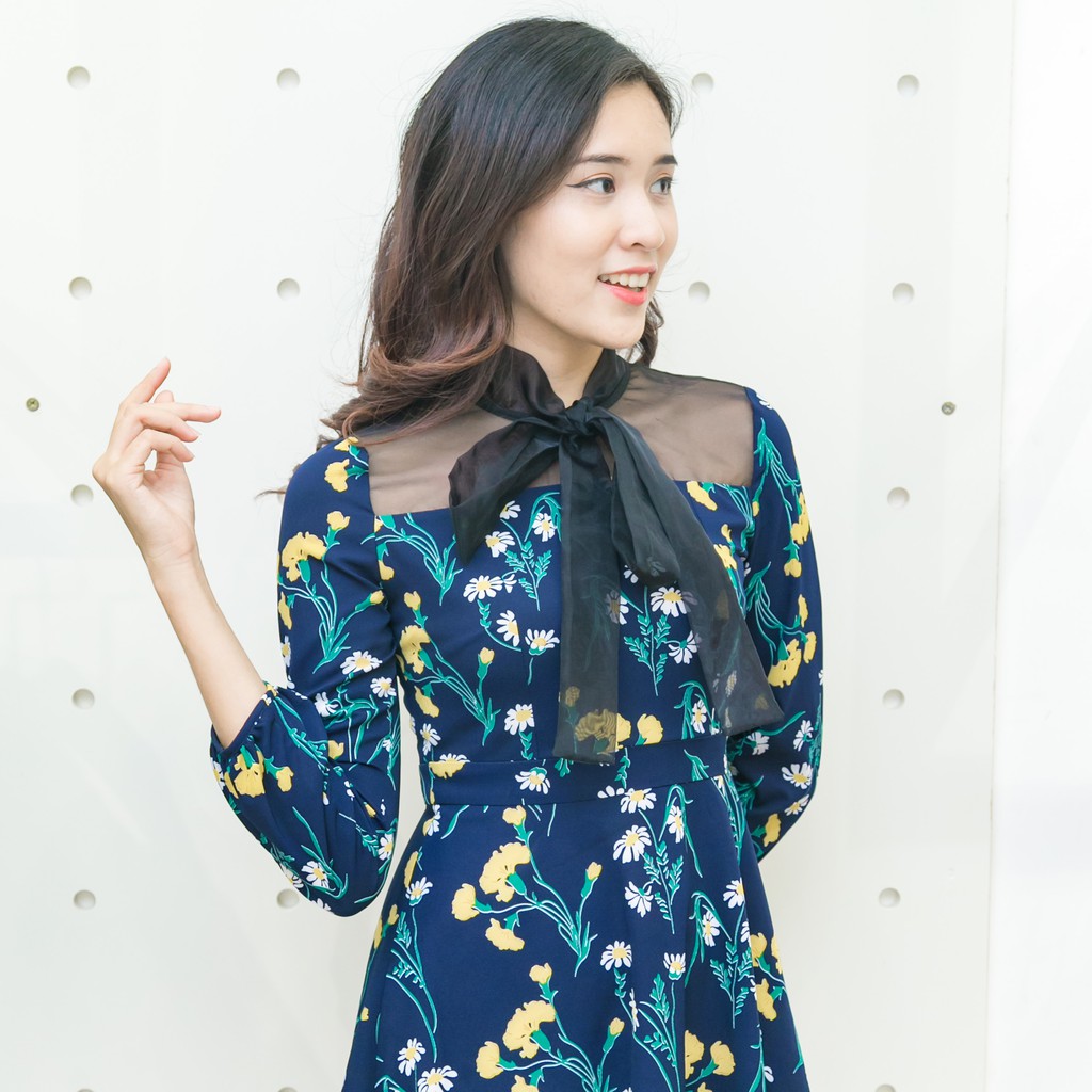 Đầm hoa phối oganza | BigBuy360 - bigbuy360.vn