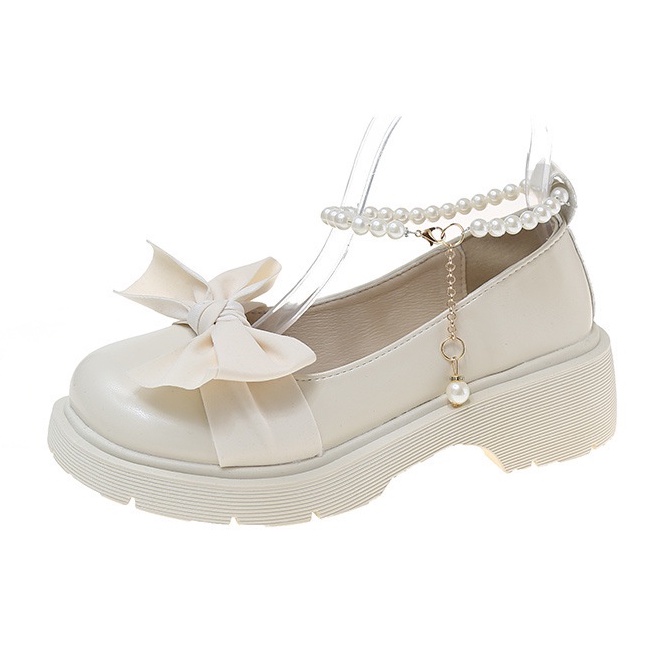 Giày Búp Bê Nữ LACEVA, Giày Lolita Nữ Đế 5cm Quai Ngọc Mũi Nơ DP30