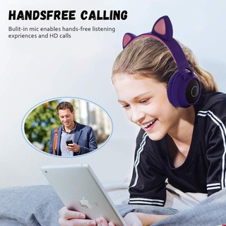 【Ready Stock ❗❗】Tui nghe chụp tai Bluetooth 5.0 hình tai mèo không dây hỗ trợ Microphone và đèn LED