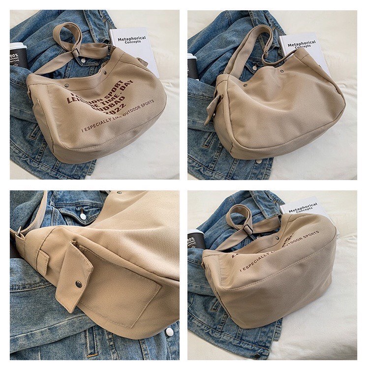 Túi đeo chéo vải Canvas thiết kế cá tính phong cách Unisex học sinh, sinh viên - Hazis Store