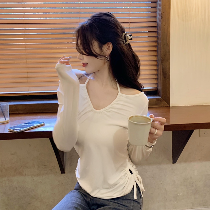 Áo thun COZOK dài tay cổ yếm phong cách Hàn Quốc thời trang