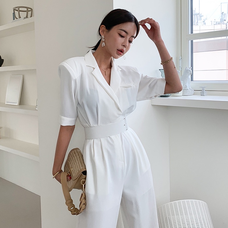 Jumpsuit Tay Ngắn Cổ Vest Chiết Eo Phong Cách Thời Trang Hàn Quốc