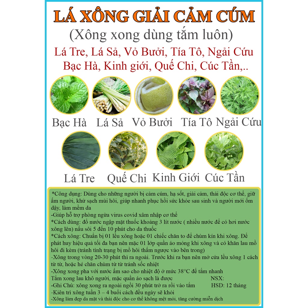 Lá Xông - Tắm Thảo Dược Giải Cảm, Phục Hồi Cơ Thể, Tăng Sức Đề Kháng, Lá Xông Giải Cảm 22 Vị Thảo Dược Quý