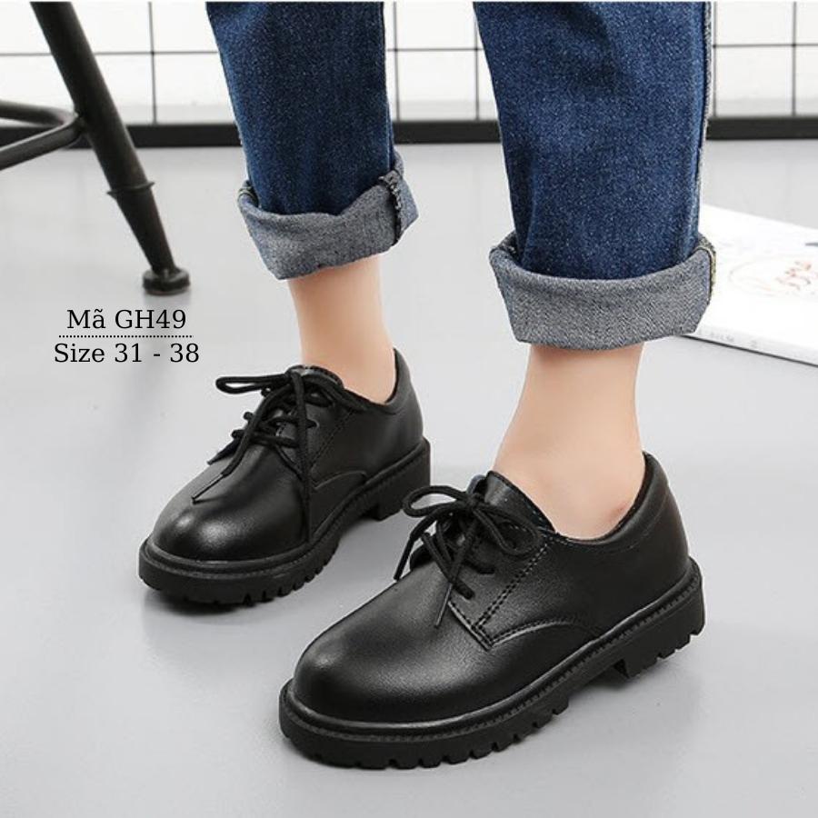 Giày da trẻ em giày đi học êm nhẹ 2 lớp màu đen bé trai bé gái học sinh cấp 1 giày mặc vest nghi thức biểu diễn GH49