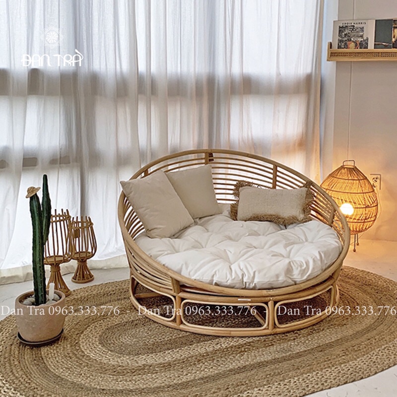 Ghế Papasan Đan Mây Lưới Cách Tân Size 1m4, Ghế Mây Tròn Tình Yêu, Ghế Mây Nằm Thư Giãn, Nội Thất Mây Tre Đan