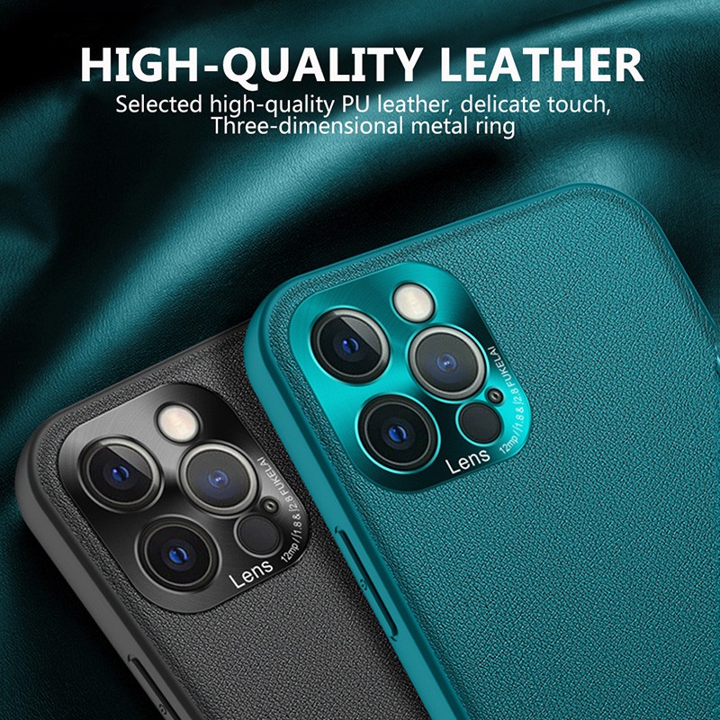 Bao da điện thoại có vòng kim loại bảo vệ camera cho iPhone 12 Pro Max 12 Mini 11 Pro Max X XR Xs Max 7 8 Plus