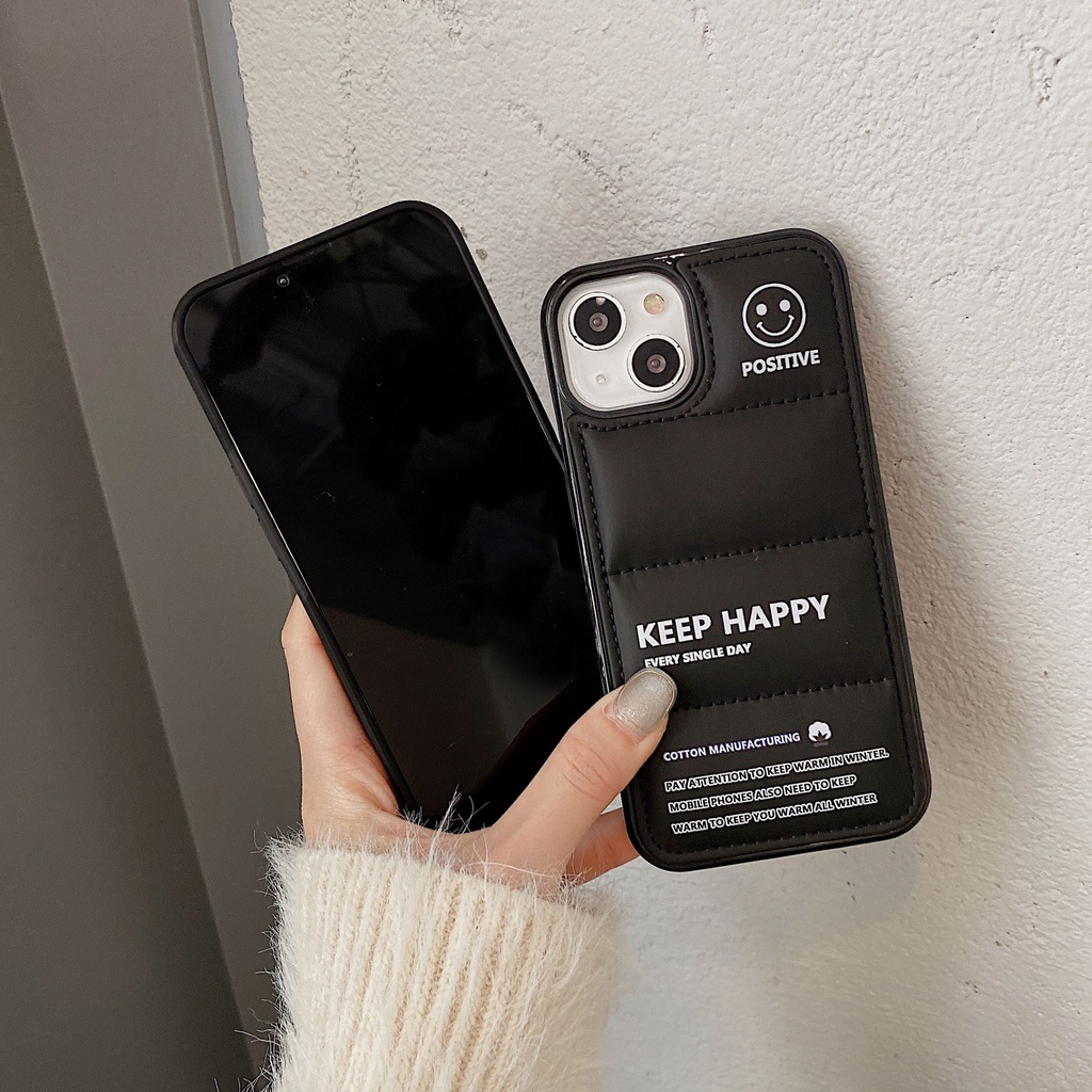 Ốp Điện Thoại Màu Đen Chống Sốc Họa Tiết Chữ Keep Happy Cho iPhone 14 / 13 / 12 / 11 / X / 8 / 7P