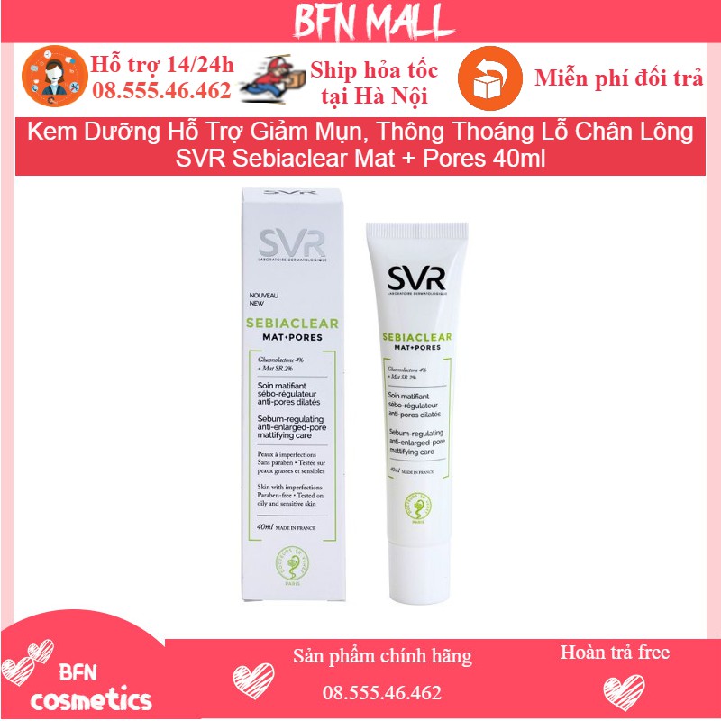 Kem Dưỡng Hỗ Trợ Giảm Mụn, Thông Thoáng Lỗ Chân Lông SVR Sebiaclear Mat + Pores 40ml