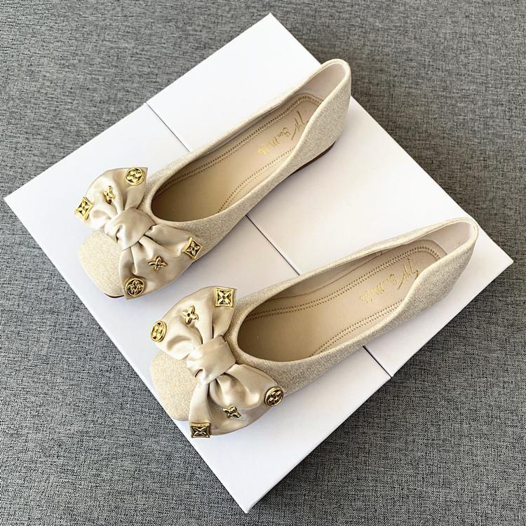 Giày Búp Bê Đế Mềm Mũi Vuông Đính Nơ Thời Trang Xuân Thu 2022 Size 32-44