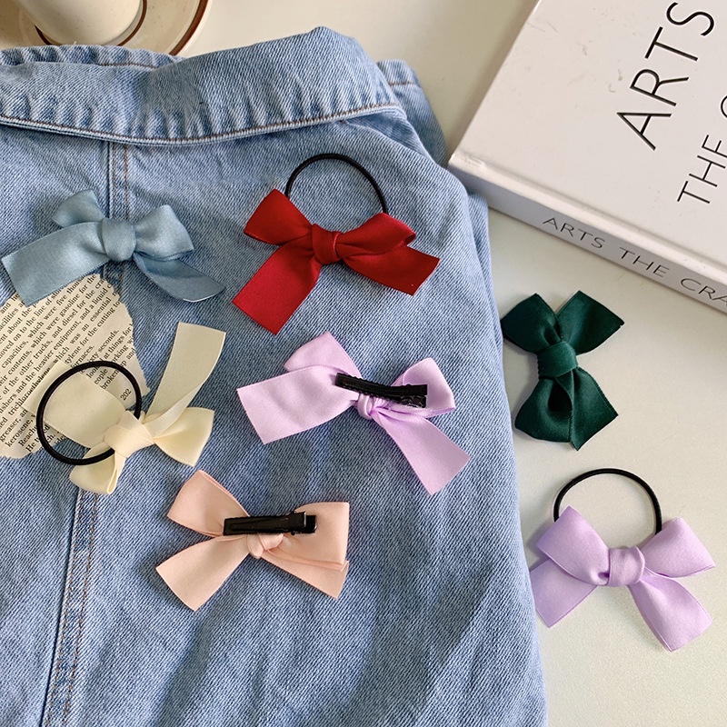 Dây buộc tóc nơ satin màu trơn đơn giản phong cách Hàn Quốc thời trang cho nữ