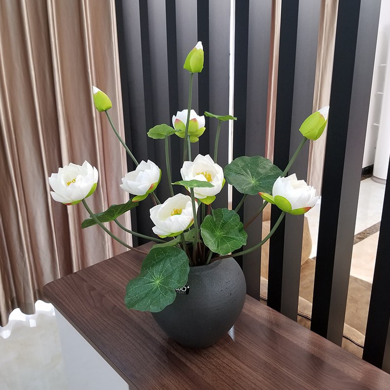 Cụm Hoa Sen 9 Nhánh 50CM, Có Đài Sen
