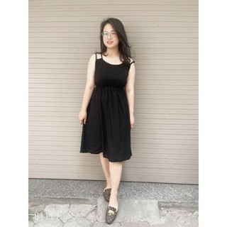 Big size Váy hai dây vai đan lưng vắt chéo BD77(Đen)