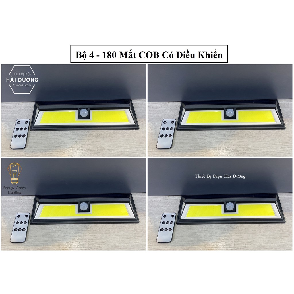 Bộ 4 Đèn led cảm biến hồng ngoại năng lượng mặt trời 52/90/118 mắt led - 180 mắt COB - Có điều khiển
