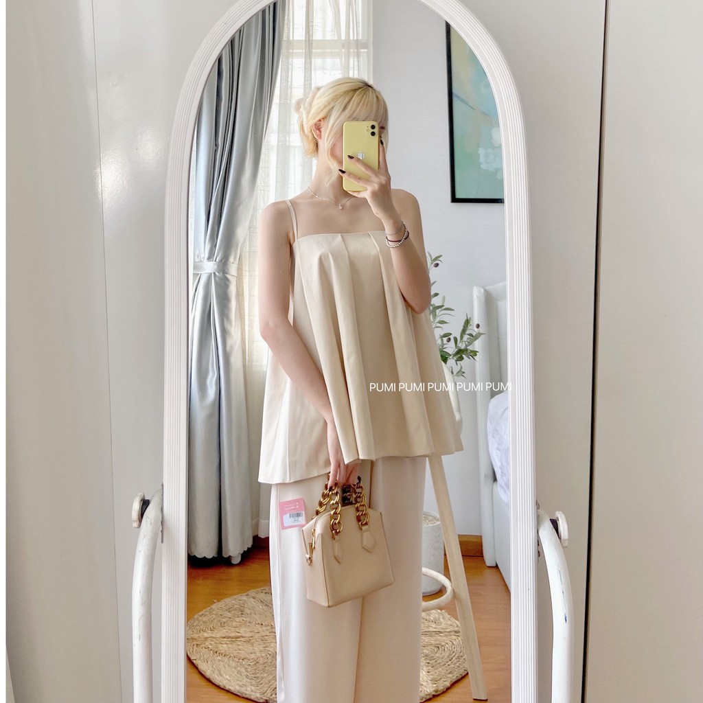 [Mã WASKT304 giảm 15% tối đa 30K đơn 99K] Áo 2 dây xếp ly ngực 2 màu freesize Pumi | BigBuy360 - bigbuy360.vn