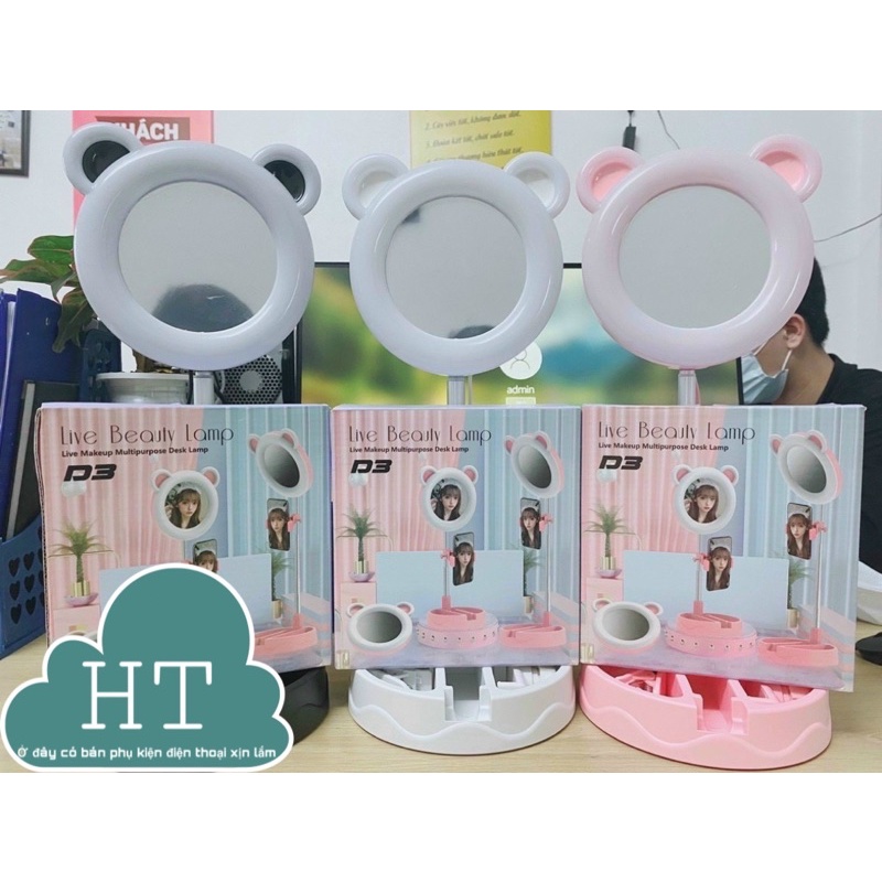ĐÈN LED LIVESTREAM D2 TÍCH HỢP GƯƠNG TRANG ĐIỂM KÈM GIÁ ĐỠ ĐIỆN THOẠI ĐỂ BÀN CÓ THỂ GẤM GỌN ĐA NĂNG