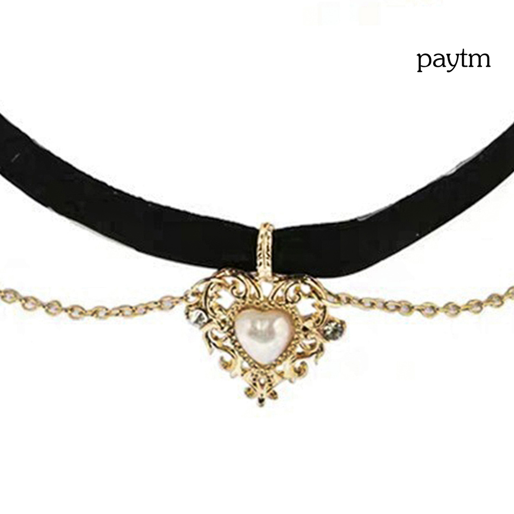 Vòng Cổ Choker Mặt Trái Tim Đính Ngọc Trai Nhân Tạo Thời Trang